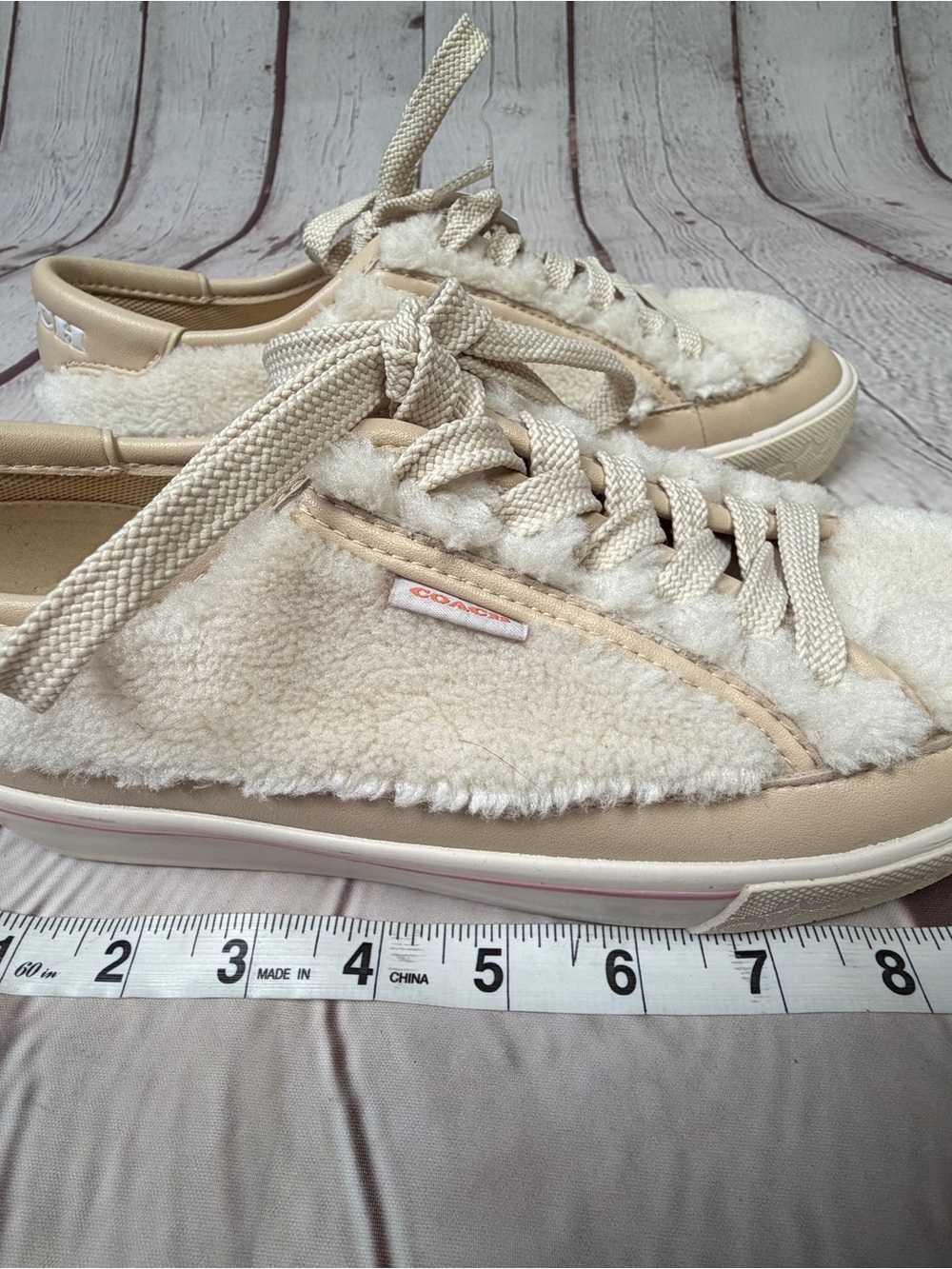COACH New Citysole beige shearling lace-up platform sneakers NWT, size 6 - Picture 15 of 15